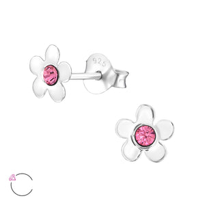 Delicate Crystal Flower Stud Earrings - 925 Sterling Silver for Baby Girls