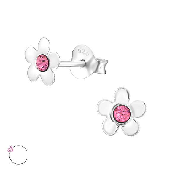 Delicate Crystal Flower Stud Earrings - 925 Sterling Silver for Baby Girls