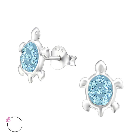 Delicate & Charming Blue Turtle Stud Earrings for Baby Girls - 925 Sterling Silver with Crystals