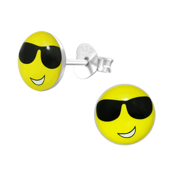 Playful & Stylish Cool Face Silver Earrings for Kids  - 925 Sterling Silver Colourful